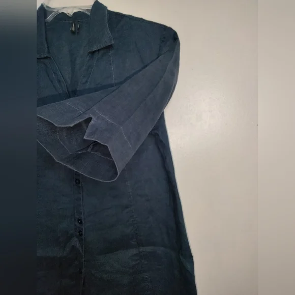Stella Carakasi (Size S) Navy Blue 100% Hemp Button Down Front Tiburon Tunic Top - Picture 3 of 15